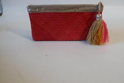 #ad NWT Womens Teiruma Handcraft Red Gold Woven Zip Carmen Clutch Bag * $25.99