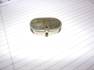 #ad MEXICO MEXICAN SILVER PILL BOX ABALONE SIGNED HECHO EN MEXICO HINGED LID $24.99