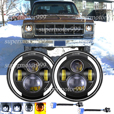 #ad H6024 7INCH Round LED Headlights Halo Ring Sealed Beam fit GMC Jimmy G2500 G3500 $39.92