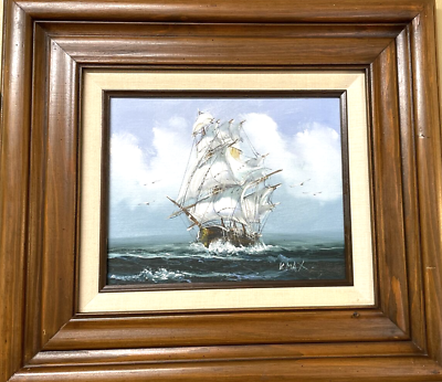 #ad Vintage Framed Original Oil Painting Nautical Sea Signed K. Max $165.00