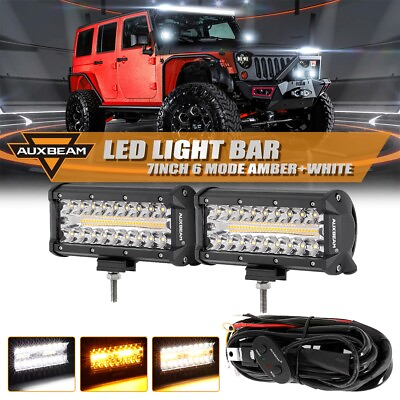 #ad AUXBEAM 7quot; Inch LED Work Light Bar Fog Lamp Offroad Driving Truck Amber amp; White $59.99