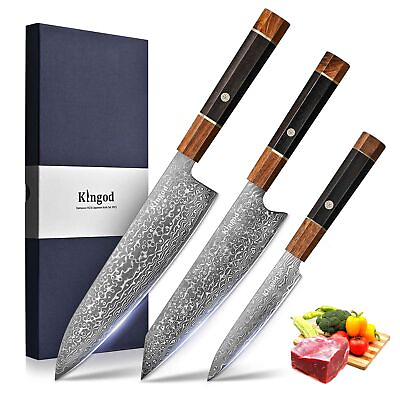 #ad KINGOD Japanese Kitchen Knife Set 3 PCS Cooking Knives VG10 Steel Core Fu... $131.57