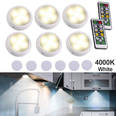 #ad 4000K LED Puck Stick On Lights Remote Control Battery Under Cabinet Closet Lamp $24.22