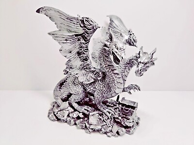 #ad Mythical Legends 7quot; Tall Silver 2 Headed Dragon Treasure Protector Theme NEW $49.99