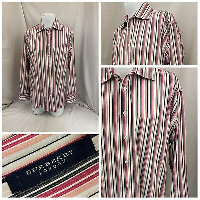 #ad Burberry London Long Sleeve Shirt L White Pink Stripe Cotton USA YGI P2 560 $29.99