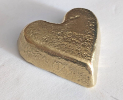 #ad Brass Heart 9.4 Ounces Hand Poured Cast is Unique 2x2x.75 Inches Paper Weight $39.99