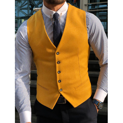 #ad Men Vest Classic Cotton Formal Suit Waistcoat Breasted Vest Men Neck Wedding $55.46