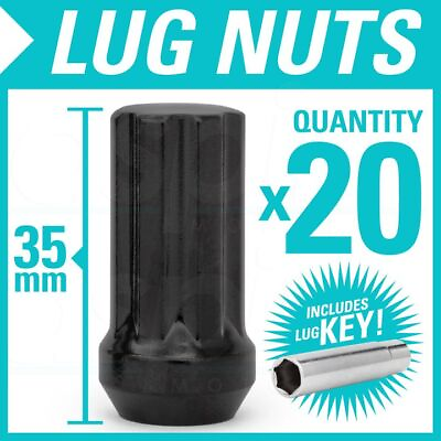 #ad 20 pcs 14x1.5 M14x1.5 35mm Wheel Spline Lug Nuts Tuner Black include Key $33.89