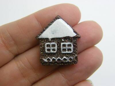 #ad 12 Cabin house snow gingerbread embellishment cabochons resin P67 $4.25