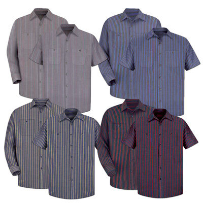 #ad Red Kap Work Shirt Poplin Stripe 2 Pocket Men#x27;s Industrial Uniform $18.98