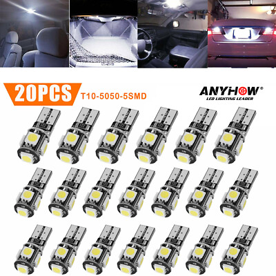 20x White T10 LED Bulb Car Interior License Light 2825 192 194 5050 5 SMD 6500K $7.99