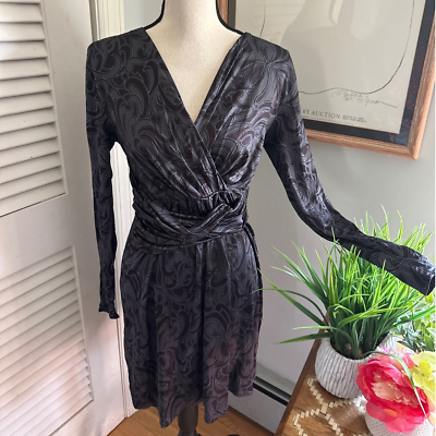 #ad BANANA REPUBLIC Womens Dress Faux Wrap Gray Long Sleeve Slinky Knit Casual MP $27.99