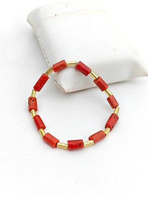 #ad Beautiful Red Coral Gold plated Bracelet Beaded Handmade Stretchable Bracelet $45.99