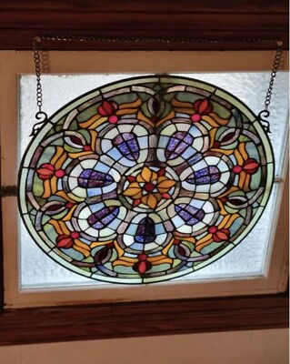 #ad Stained Glass Tiffany Style Window Panel Handcrafted Round Victorian Design 20quot; $140.91