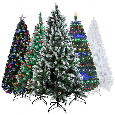 #ad Christmas Tree Artificial With Lights Pre Lit Fiber Optic Pine Cone Snow $96.99