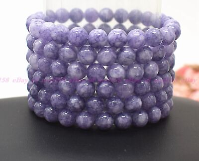 #ad Wholesale Lot 6 Pcs Natural Purple Chalcedony 8mm 7.5” Crystal Stretch Bracelet $13.79