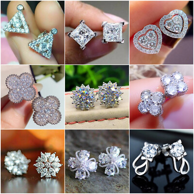 #ad Fashion 925 Silver Stud Earring Cubic Zircon Wedding Engagement Gift A Pair $2.60