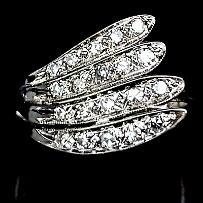 #ad Vintage Diamonds 14k White Gold Angel Wing Cocktail Ring Estate Statement Gift $1089.00