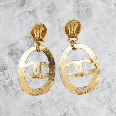 #ad CHANEL Earrings AUTH Coco Big Logo Mark Vintage Swing Gold used From Japan $1868.00