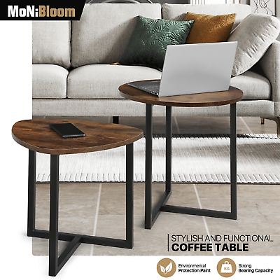 #ad Set of 2 Nesting Coffee Side Table Home Tea Desk Round Triangle Wooden Tabletop $44.99