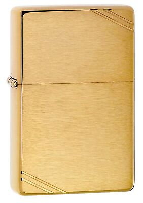 #ad Zippo 240 Vintage Brushed Brass with Slashes Pocket Lighter Classic $18.50