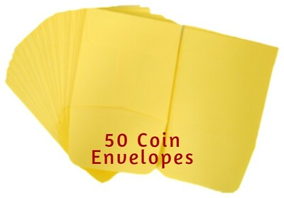 #ad 50 Quality Small 2x2 Yellow Paper Envelopes w Flap Safe Storage Acid Free NEW $10.80