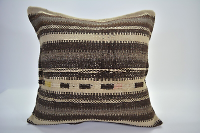 #ad Turkish Handmade Brown Square Pillow Cover 16x16in Antique Brown Kilim Pillow $35.00