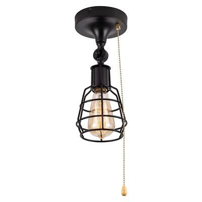 #ad Industrial Farmhouse Close to Ceiling Light with Pull Chain 1 Light Black Sem... $84.34