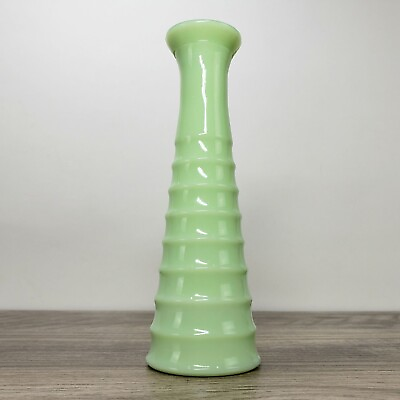 #ad JEANNETTE JADITE JADEITE Small Ribbed Bud Vase Depression Green Milk Glass Glows $36.95