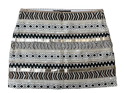 #ad Trafaluc by Zara Tribal Beaded Sequin Neutral Mini Skirt Size XS FLAWS $19.18