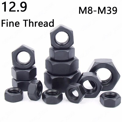 #ad Fine Thread Black 12.9 Steel DIN934 Hexagon Nuts Hex Nuts M8 M10 M12 M14 M16 M39 $14.96
