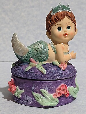 #ad Cute Mermaid Trinket Box Resin Colorful Gift Young Girls Jewelry Coin Catch $12.95