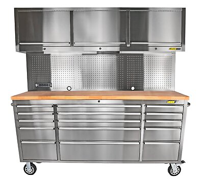 #ad JEGS 81451 72 in. Rolling Tool Cabinet Stainless Steel Includes: 15 Lockable D $2003.98