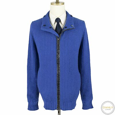 #ad LNWOT Battaglia Cobalt 100% Cashmere Crocodile Details Sweater Jacket 58EU 3XL $1499.99