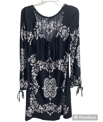 #ad New Directions Womens Dress Sz 12 Lg Sleeves Black White Paisley Spandex $13.50