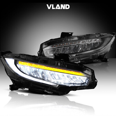 #ad LED Headlights For 2016 2021 Honda Civic Blue DRL Sequential Indicator VLAND Set $269.99
