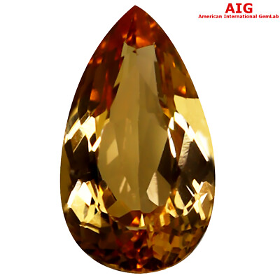 #ad 1.22 ct AIG Certified Pear Cut 9 x 5 mm Orange Yellow Imperial Topaz Stone $187.99