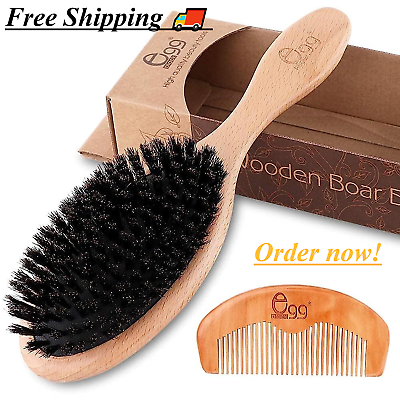 #ad BLACK EGG Boar Bristle Hair Brush for Women Men Kid Soft Natural $11.04