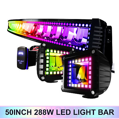 50quot; LED Off Road Light Bar RGB Chasing Halo Ring Flash Light Bar For SUV Truck $257.99