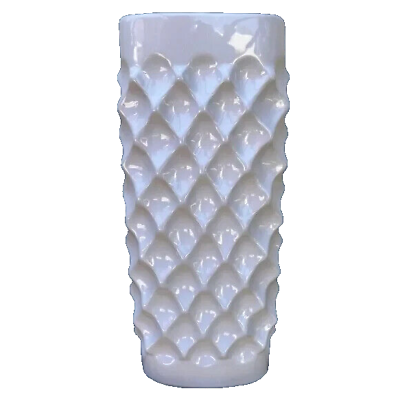 #ad Modern White Decorative Cylinder Vase with Honeycomb Texture Design 14quot;x 5.5quot; $38.00