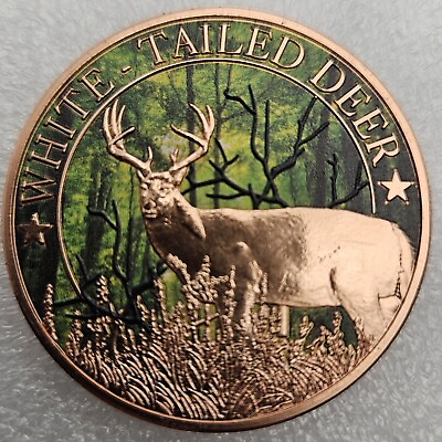 #ad Deer Hunter 1 oz 999 Copper American White Tail Deer Big Buck Colorized Wildlife $8.99