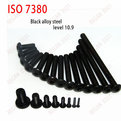 #ad 25 50 100x M3 Black Alloy Steel Allen Hex Socket Button Head Screw Bolt ISO7380 $2.30