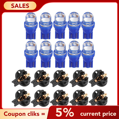 #ad 10x Blue T10 194 LED Bulbs for Instrument Gauge Cluster Dash Light W Sockets US $6.49