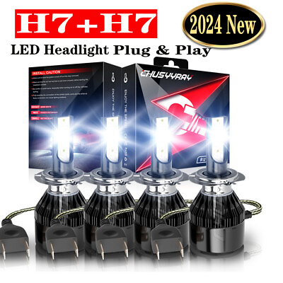 #ad 4x H7 H7 LED Headlight Bulbs Kit High Low Beam 20000LM 6500K White Super Bright $22.99