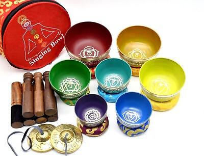 #ad singing Bowl set of 7 Tibetan Chakra Balancing Yoga Bowls Healing Set case $149.99