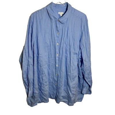 #ad J Jill Love 100% Linen Long Sleeve Button Up Top Women’s 4X light blue blouse $49.00