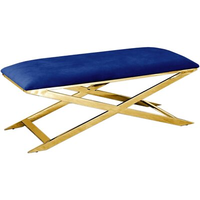 #ad Best Master Furniture 47quot; Modern Velvet with Gold Plated Accent Bench in Blue $90.14