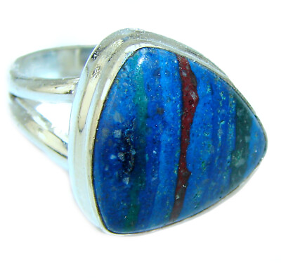 #ad Blue Rainbow Calsilica .925 Sterling Silver handcrafted ring size 8 $130.92
