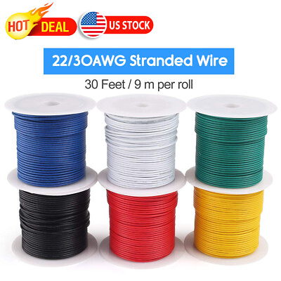 #ad 6 Rolls 30ft 22 30 AWG Flexible PVC Electric Wire Hook Up Coper Cable Stranded $17.09