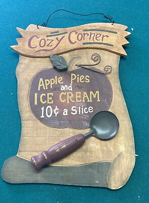 #ad Vintage Cozy Corner Wall Decor Sign Apple Pies amp; Ice Cream 10c a Slice 12x7 inch $14.99